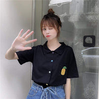 Women's Cute Pineapple Embroidered Shirts-Kawaiifashion