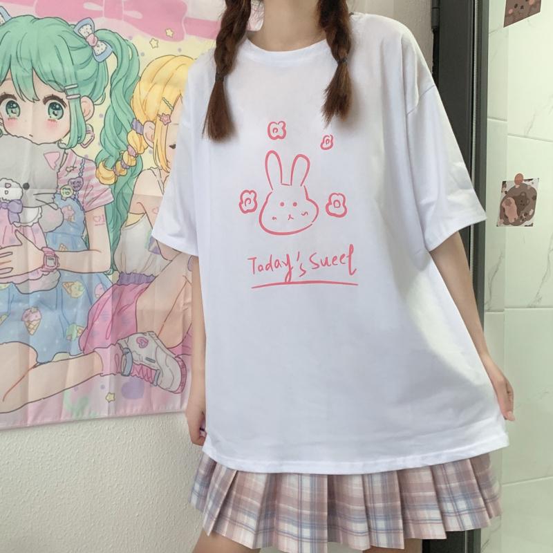 Women's Cute Rabbit Printed Loose T-shirts-Kawaiifashion