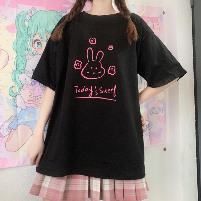 Women's Cute Rabbit Printed Loose T-shirts-Kawaiifashion