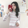 Women's Cute Slim Fitted Stripes Kintted Sweatshirts-Kawaiifashion