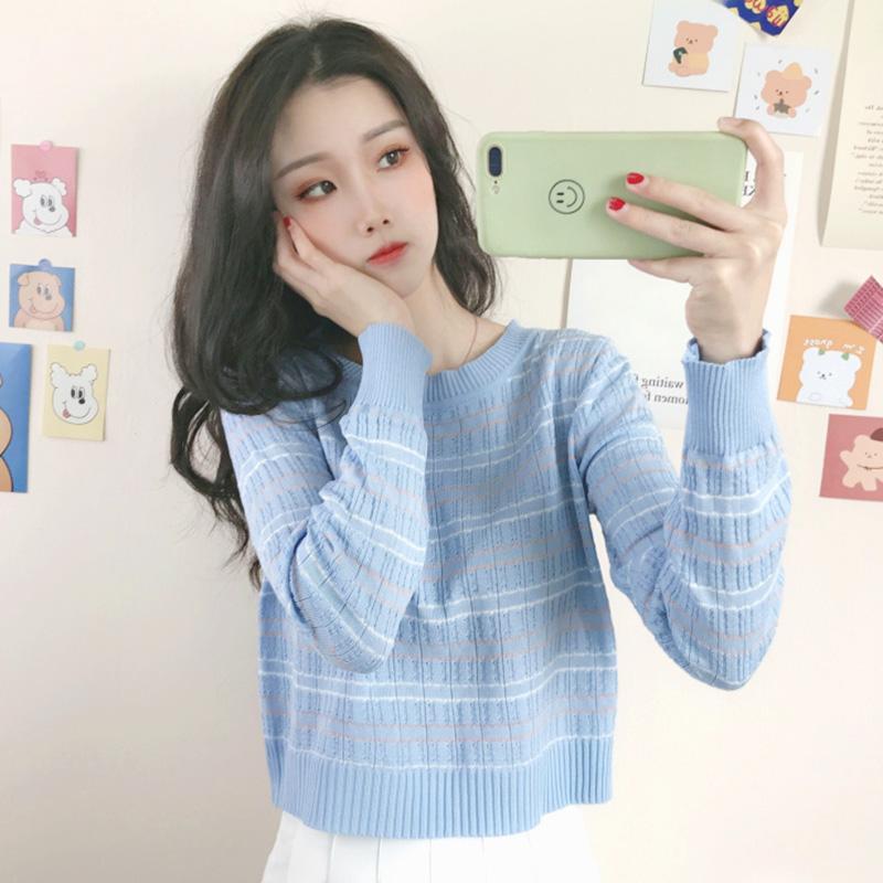 Women's Cute Slim Fitted Stripes Kintted Sweatshirts-Kawaiifashion