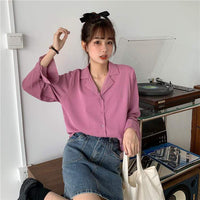 Camicie da donna a maniche lunghe in tinta unita carine-Kawaiifashion