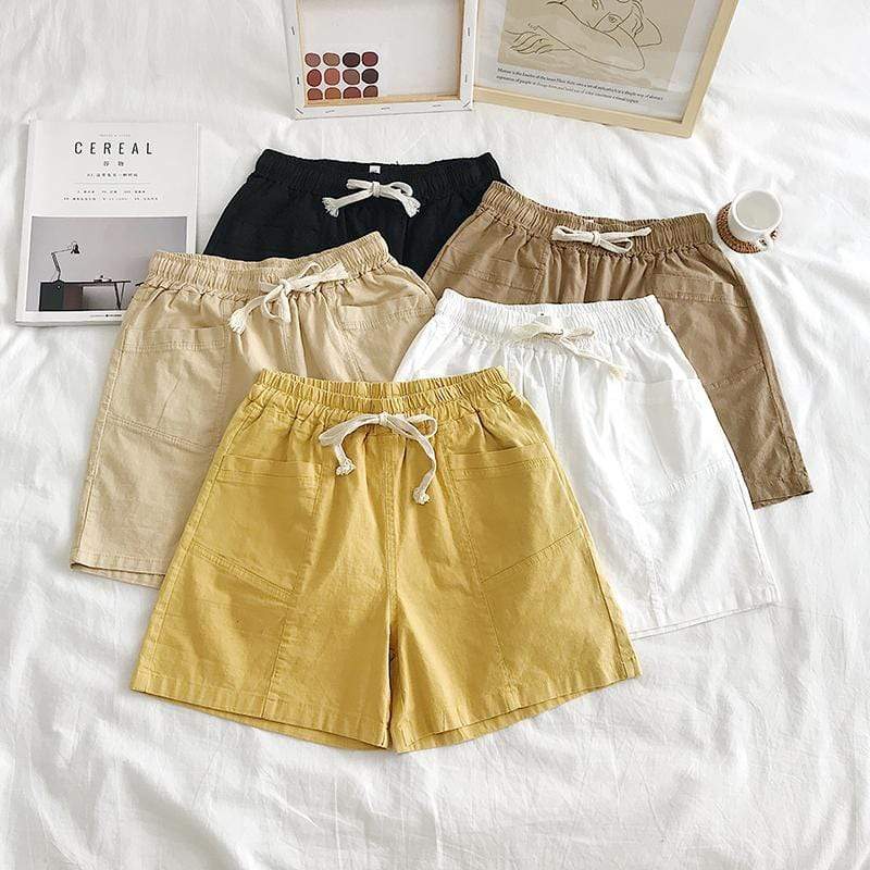 Süße einfarbige Shorts für Damen mit Tasche – Kawaiifashion
