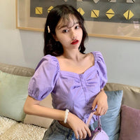 Women's Cute Solid Color Square Collar Shirts-Kawaiifashion