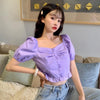 Women's Cute Solid Color Square Collar Shirts-Kawaiifashion