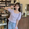 Women's Cute Square Collar Slim-cut Plaid Shirts-Kawaiifashion
