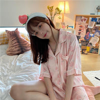 Симпатичные женские пижамы с отложным воротником и принтом персикового цвета-Kawaiifashion
