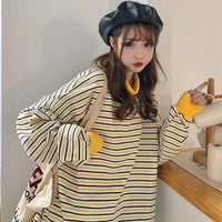 Women's Cute Turtleneck Contrast Color Striped Shirts-Kawaiifashion
