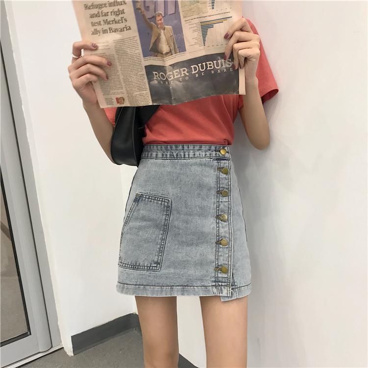 Women's Denim Skirt With Bottons-Kawaiifashion