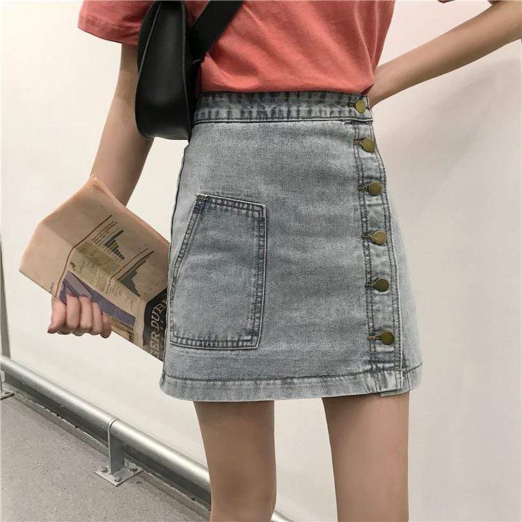 Women's Denim Skirt With Bottons-Kawaiifashion