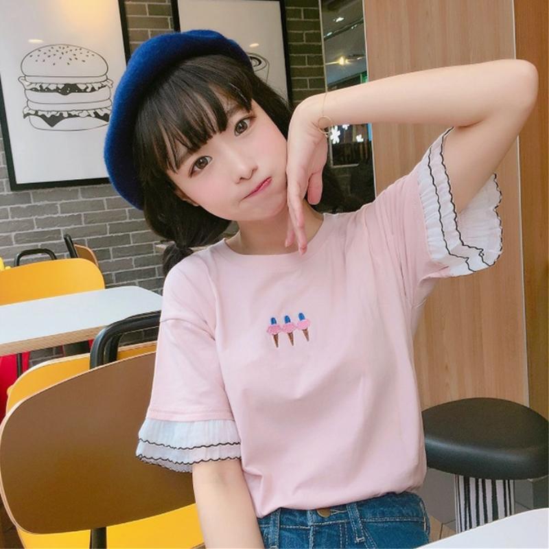 Женская рубашка с кружевной вышивкой и оборками-Kawaiifashion
