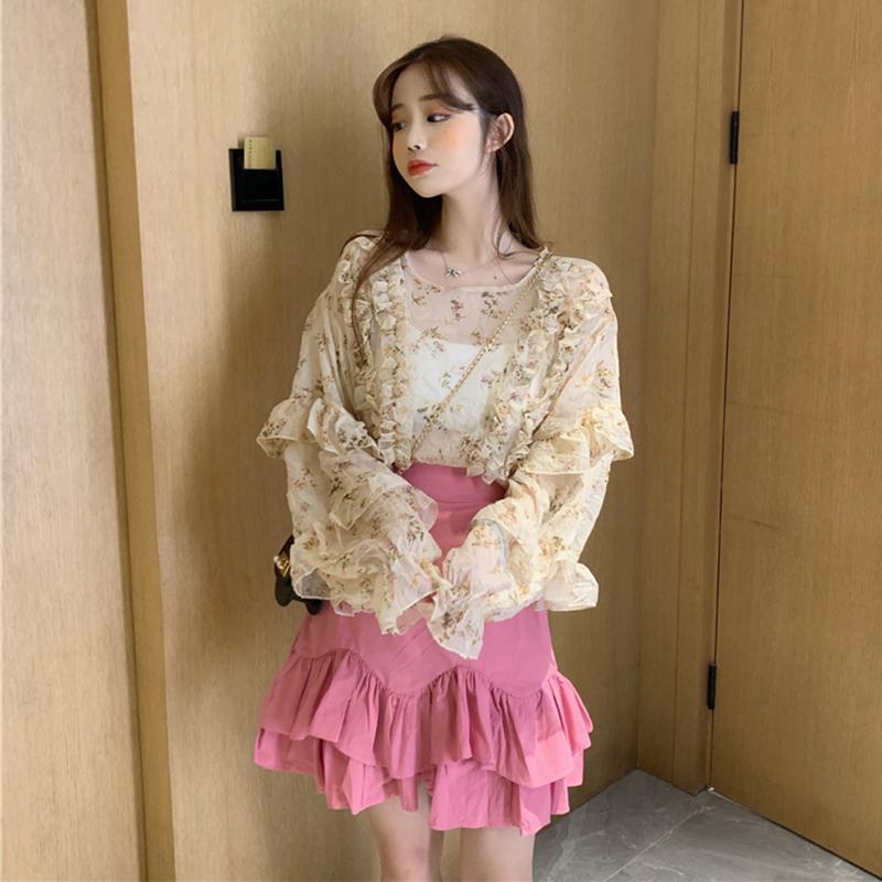レディース花柄長袖シフォンシャツ-かわいいファッション