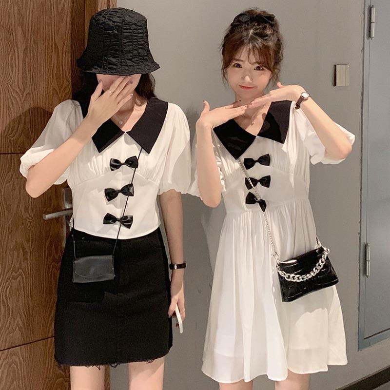 Women's French Style Contrast Color Two-layer Dresses-Kawaiifashion