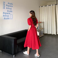 Women's French-style Turn-down Collar Pure Color Dresses-Kawaiifashion