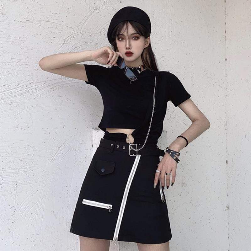 Women's Front Zipper Asymmetric A-line Skirts-Kawaiifashion