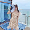Women's Gauze Spliced Retro Plaid Cheong-sam Dresses-Kawaiifashion