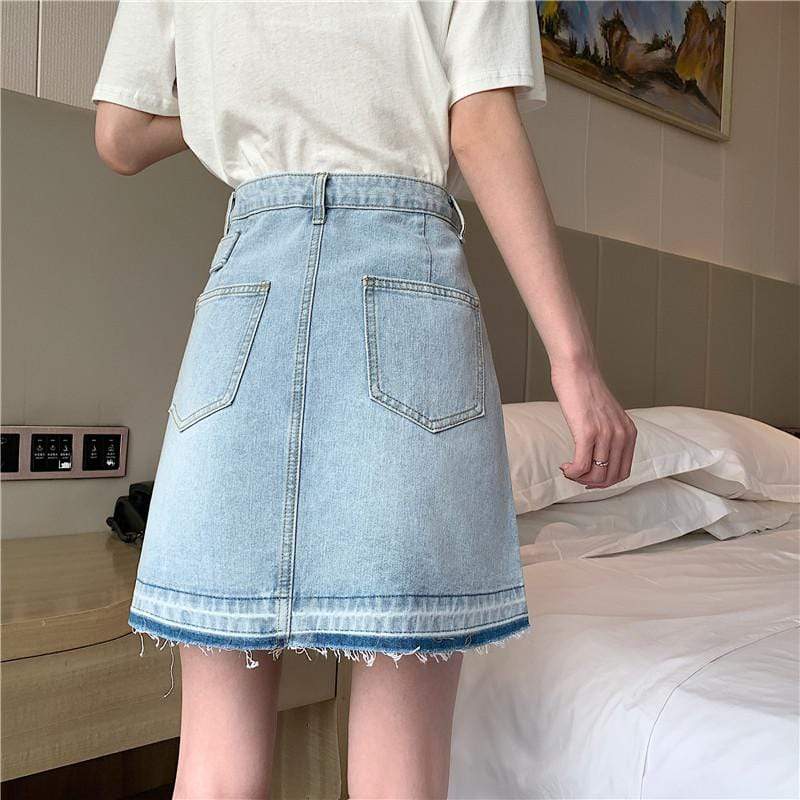 Женские асимметричные джинсовые юбки трапециевидной формы с сращиванием в стиле Харадзюку-Kawaiifashion