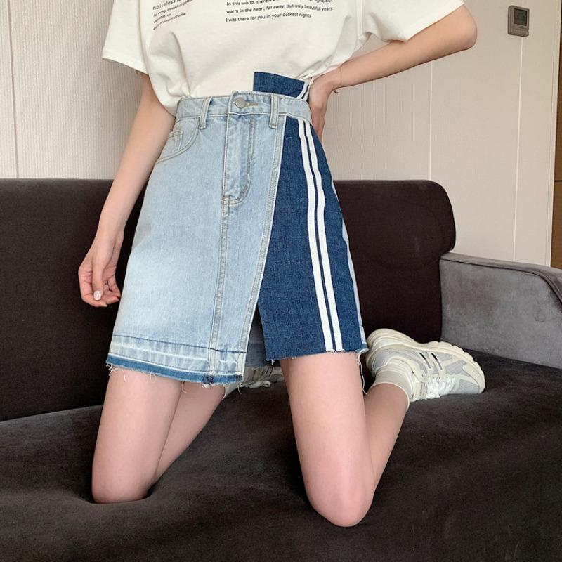 Women's Harajuku Asymmetric Denim Spliced A-line Skirts-Kawaiifashion