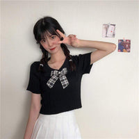Women's Harajuku Bowknot Slim Fitted Kintted Shirts-Kawaiifashion