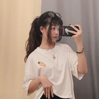 T-shirts ample brodés à la carotte Harajuku pour femmes-Kawaiifashion