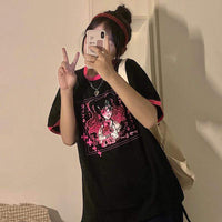 Camisetas sueltas con estampado de dibujos animados Harajuku para mujer-Kawaiifashion