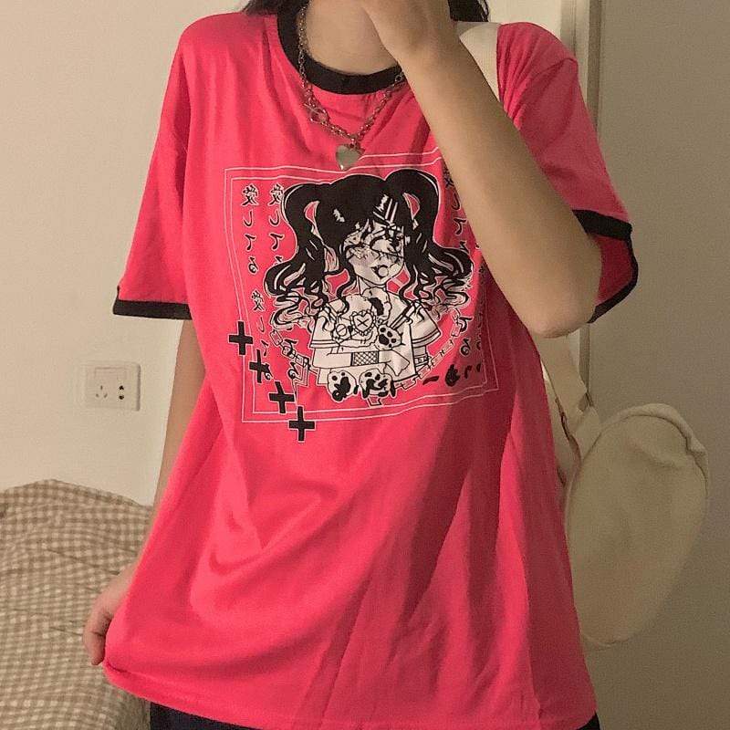 Женские свободные футболки с принтом мультфильмов Harajuku-Kawaiifashion