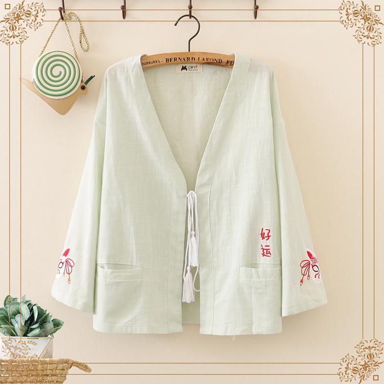 Kawaiifashion Women's Harajuku Cat Embroidered Linen Cape Blazers