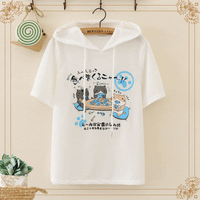 Kawaiifashion T-shirts imprimés Harajuku Cats pour femmes avec capuche