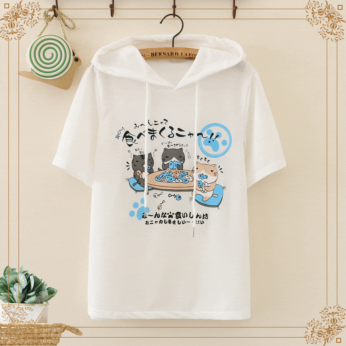 Kawaiifashion Camisetas estampadas de gatos Harajuku para mujer con capucha