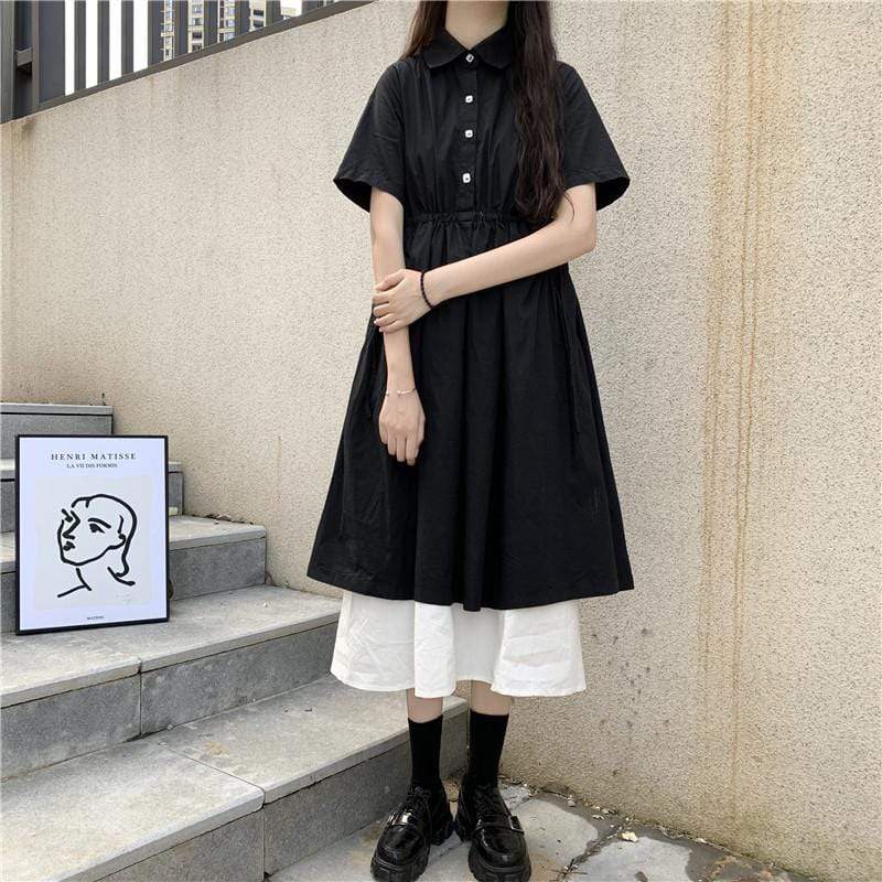 Women's Harajuku Contrast Color Drawstring Dresses-Kawaiifashion
