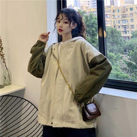 Women's Harajuku Contrast Color Loose Hooded Coats-Kawaiifashion