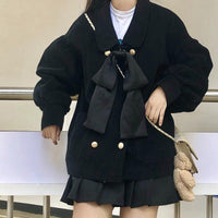 Manteaux en velours côtelé Harajuku devant Bowknot pour femme-Kawaiifashion