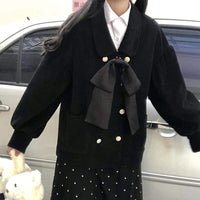 Cappotti di velluto a coste con fiocco anteriore Harajuku donna-Kawaiifashion