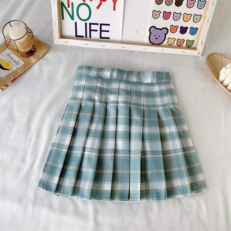 Women's Harajuku High-waisted Plaid Pleated Skirts-Kawaiifashion