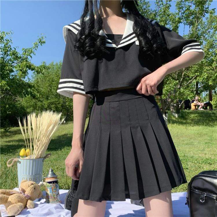 Faldas plisadas de cintura alta Harajuku para mujer-Kawaiifashion