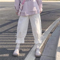 Pantalon à jambe droite à lacets Harajuku pour femme-Kawaiifashion
