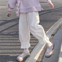 Pantalon à jambe droite à lacets Harajuku pour femme-Kawaiifashion