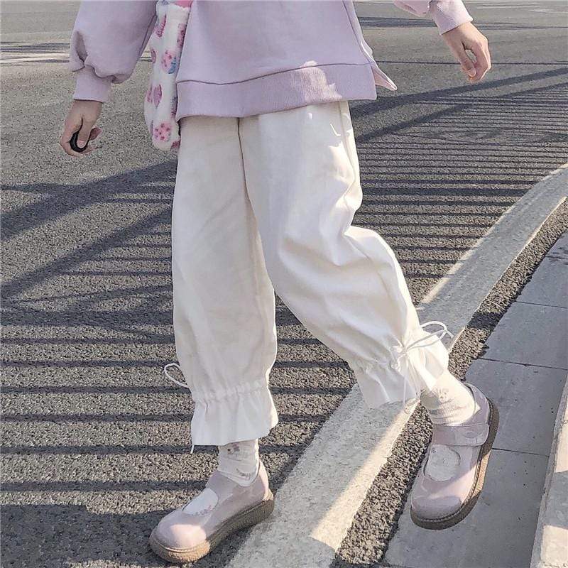Pantalones de pierna recta con cordones Harajuku para mujer-Kawaiifashion