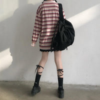 Women's Harajuku Long Sleeved Striped Shirts-Kawaiifashion