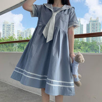 Women's Harajuku Navy Collar Loosed Dresses-Kawaiifashion