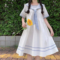 Women's Harajuku Navy Collar Loosed Dresses-Kawaiifashion