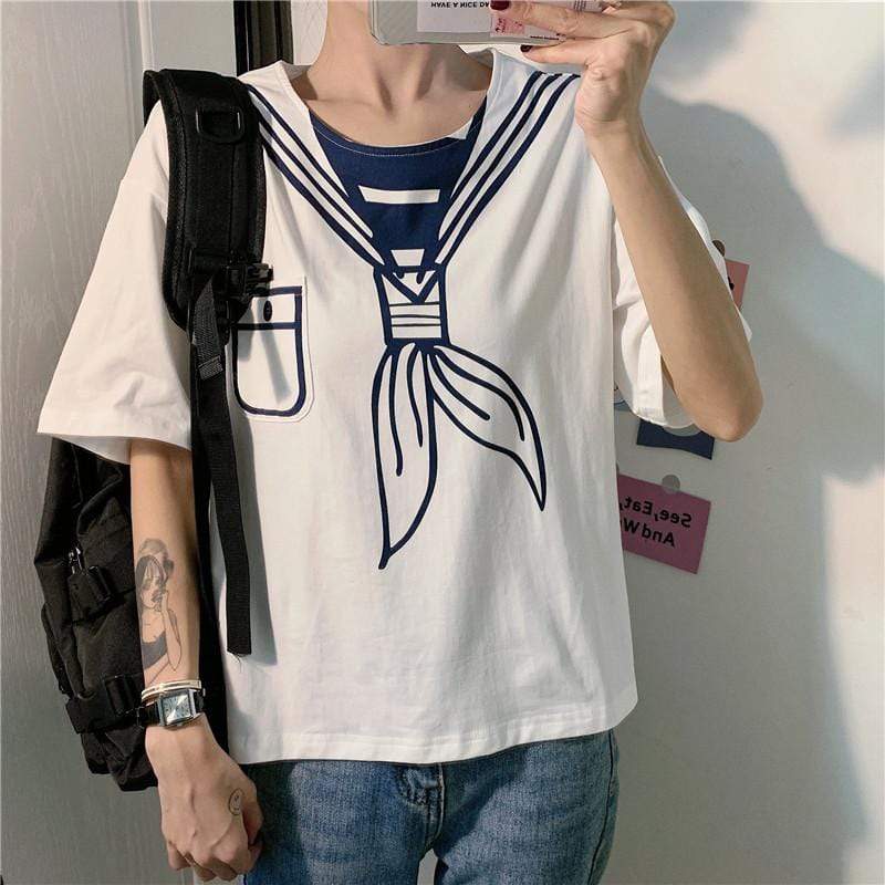 T-shirt da donna con colletto tondo modello Harajuku-Kawaiifashion