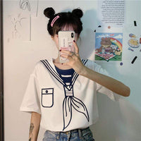 Camisetas de cuello redondo con estampado de Harajuku para mujer-Kawaiifashion