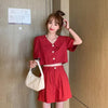 Women's Harajuku Peter Pan Collar Shirts&Pure Color Shorts-Kawaiifashion
