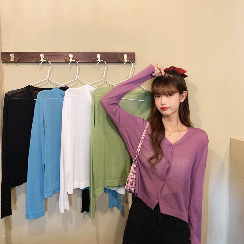 Women's Harajuku Pure Color V-neck Kintted Shirts-Kawaiifashion