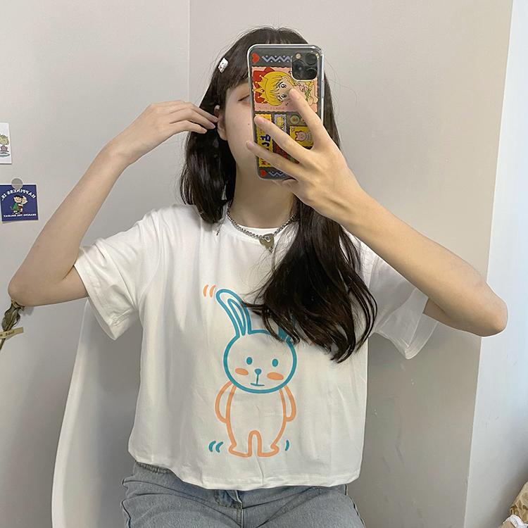 T-shirts imprimés lapin Harajuku pour femme-Kawaiifashion