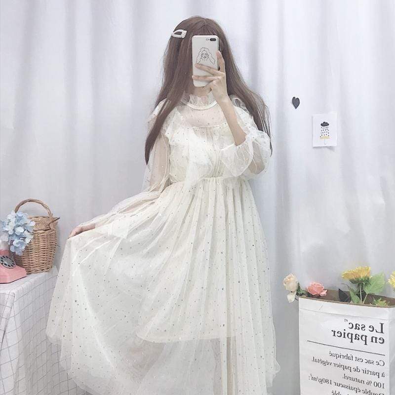 Women's Harajuku Star Paillette Mesh Slip Dresses-Kawaiifashion
