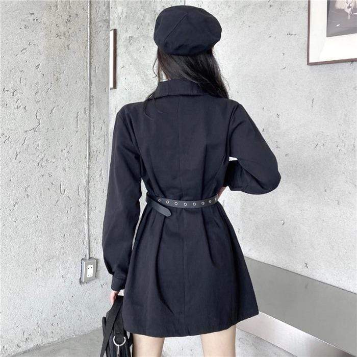Women's Harajuku Tailored Collar Pure Color Single-breasted Dresses With Pockets  