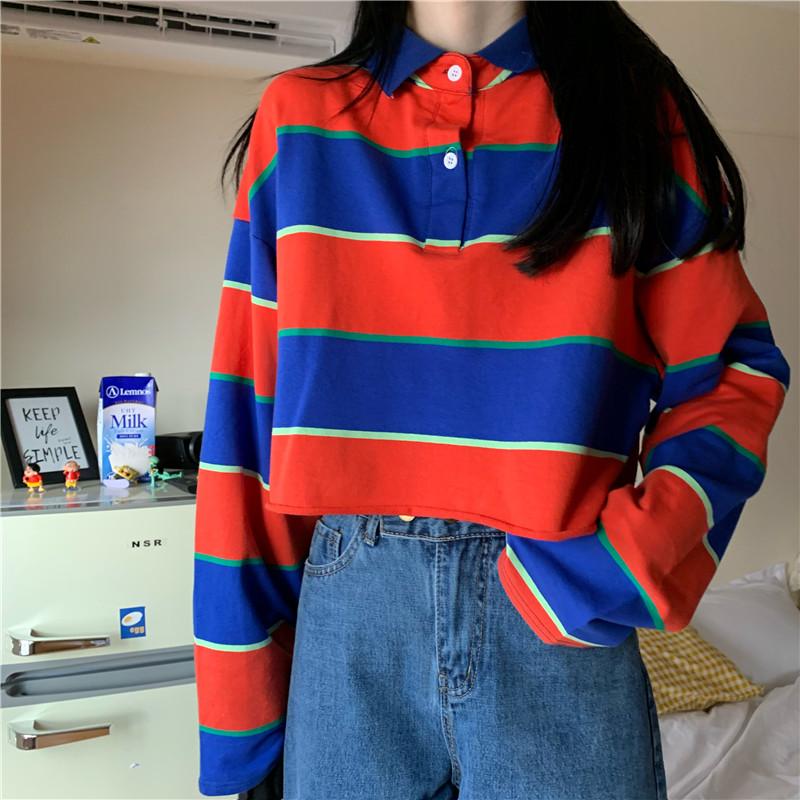 Chemises à manches longues Harajuku Wide Stripes pour femmes-Kawaiifashion