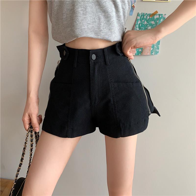 Shorts con cremallera lateral de cintura alta para mujer-Kawaiifashion
